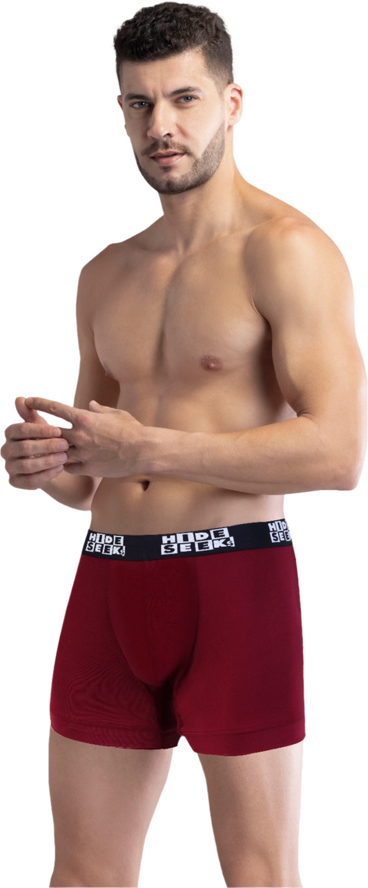 Hide & Seeks Men’s Bamboo Blend Boxer Brief – Bold Maroon Red | Breathable, Soft & Sustainable