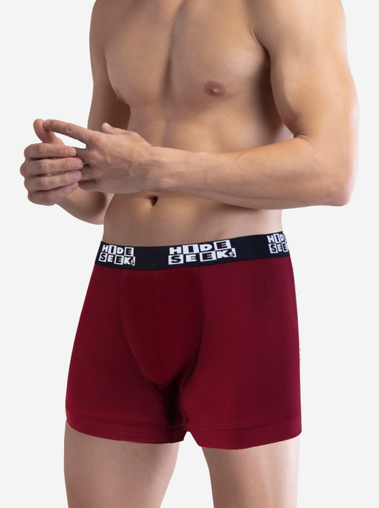 Hide & Seeks Men’s Bamboo Blend Boxer Brief – Bold Maroon Red | Breathable, Soft & Sustainable
